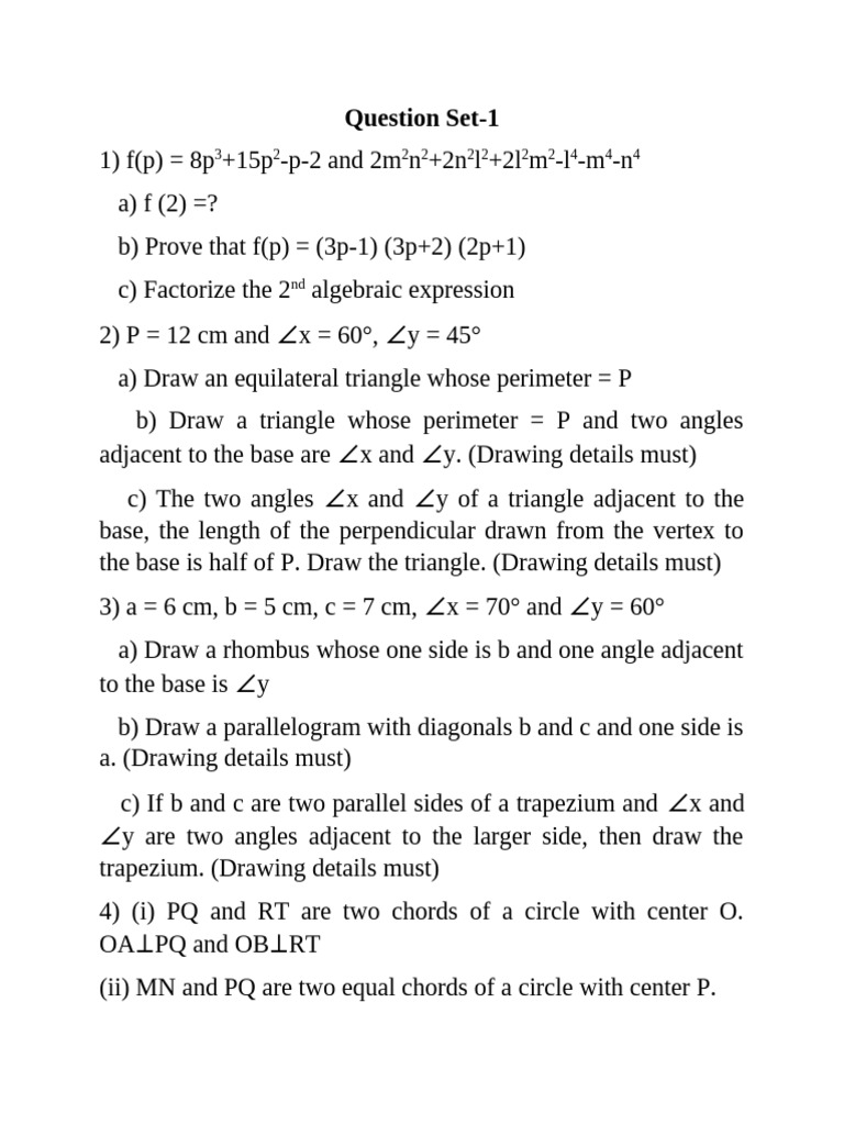 Algebra and Geometry Problem Set | PDF