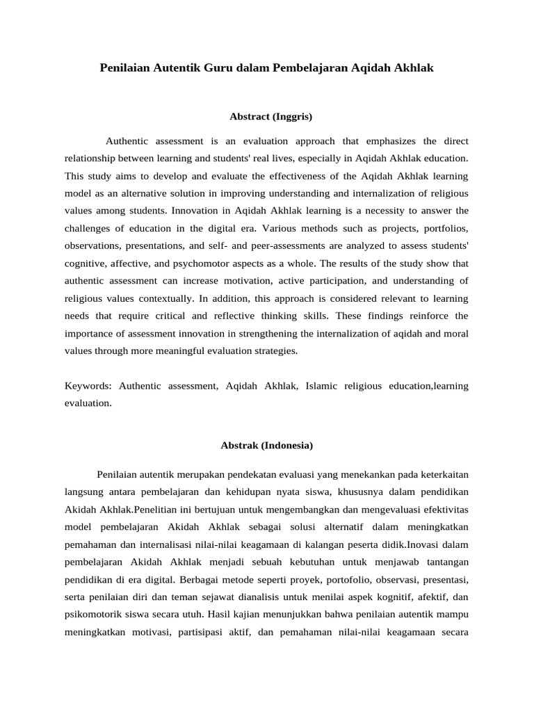 Penilaian Autentik dalam Akidah Akhlak | PDF