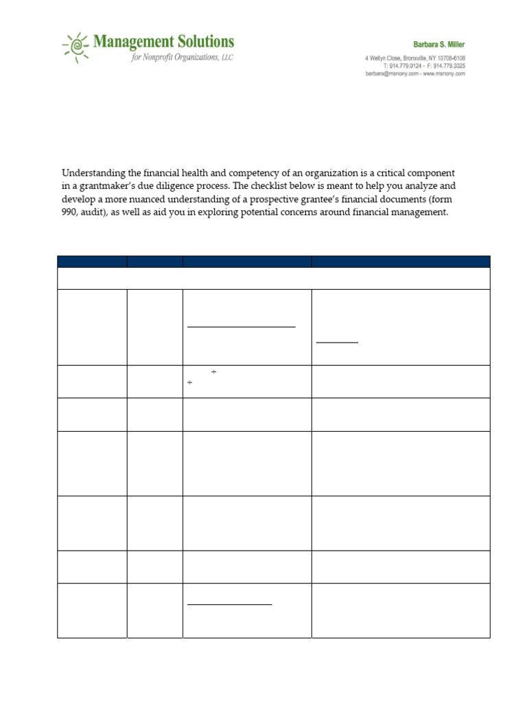 Grantee Financial Health Checklist | PDF | Cash | Net Worth