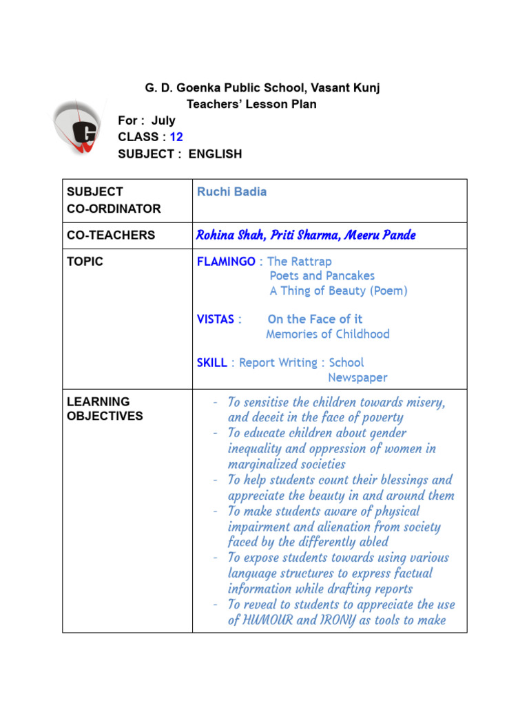 English 12 Lesson Plan - July 2025 | PDF