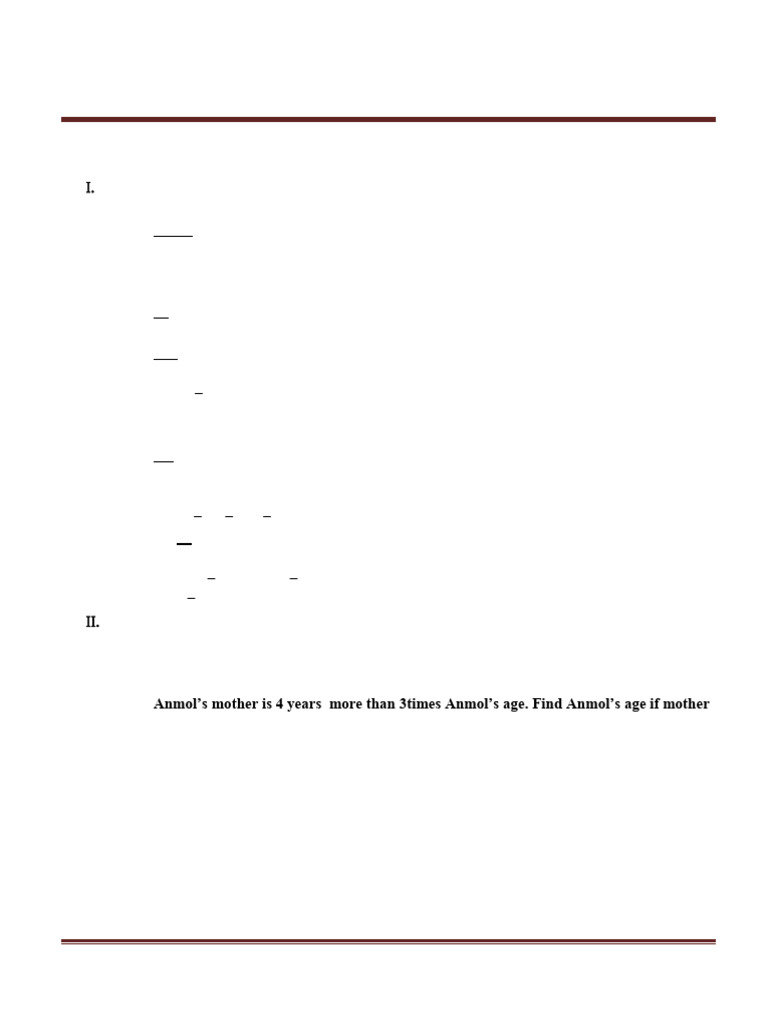 Class 7 Simple Equations Worksheet | PDF