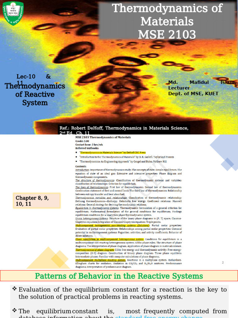 Thermodynamics of Reactive System: Md. Mafidul Islam, Lecturer Dept. of ...
