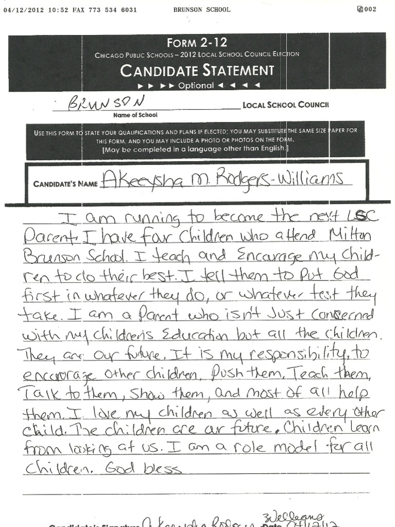 Akeesha Rodgers-Brunson LSC Statement | PDF | Language Arts & Discipline