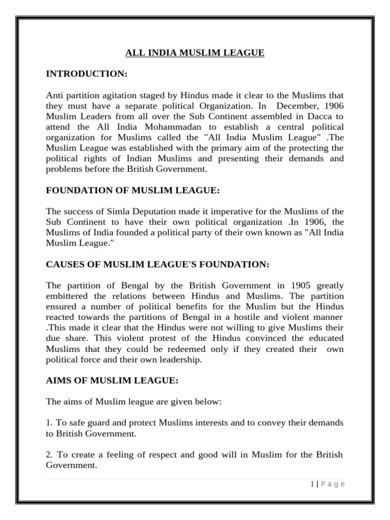 All India Muslim League | PDF | Muhammad Ali Jinnah | All India Muslim ...