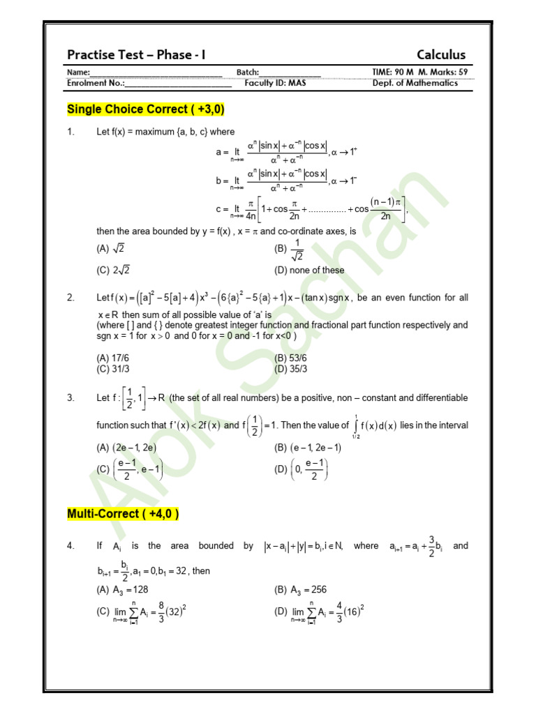 Calculus Practice Test Answer Key | PDF | Function (Mathematics ...