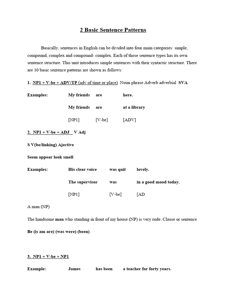 English Sentence Patterns Explained | PDF | Grammar | Syntax