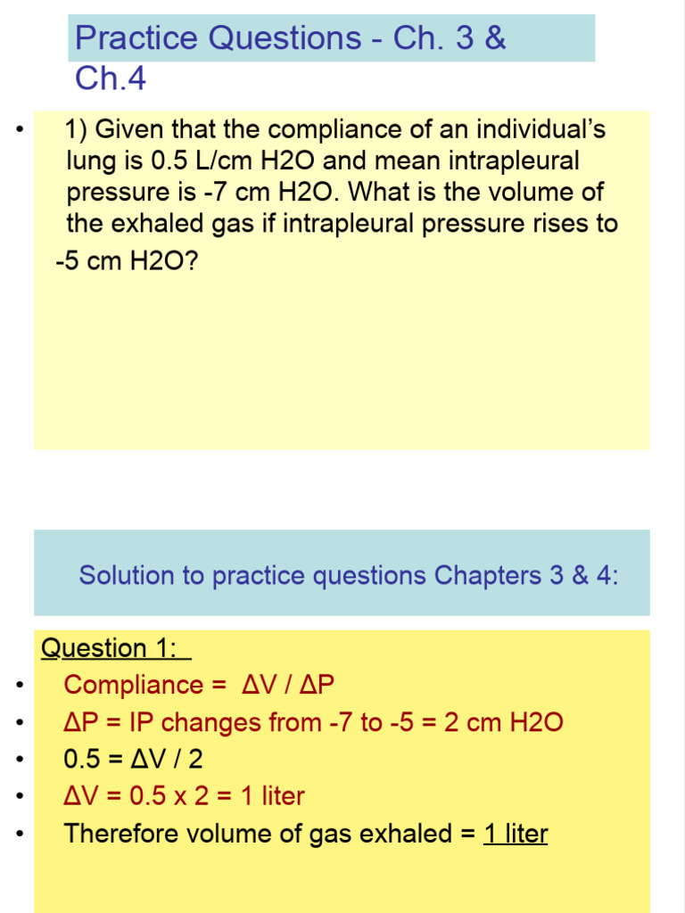 Practice Questions - Ch. 3 4 | PDF | Exhalation | Lung