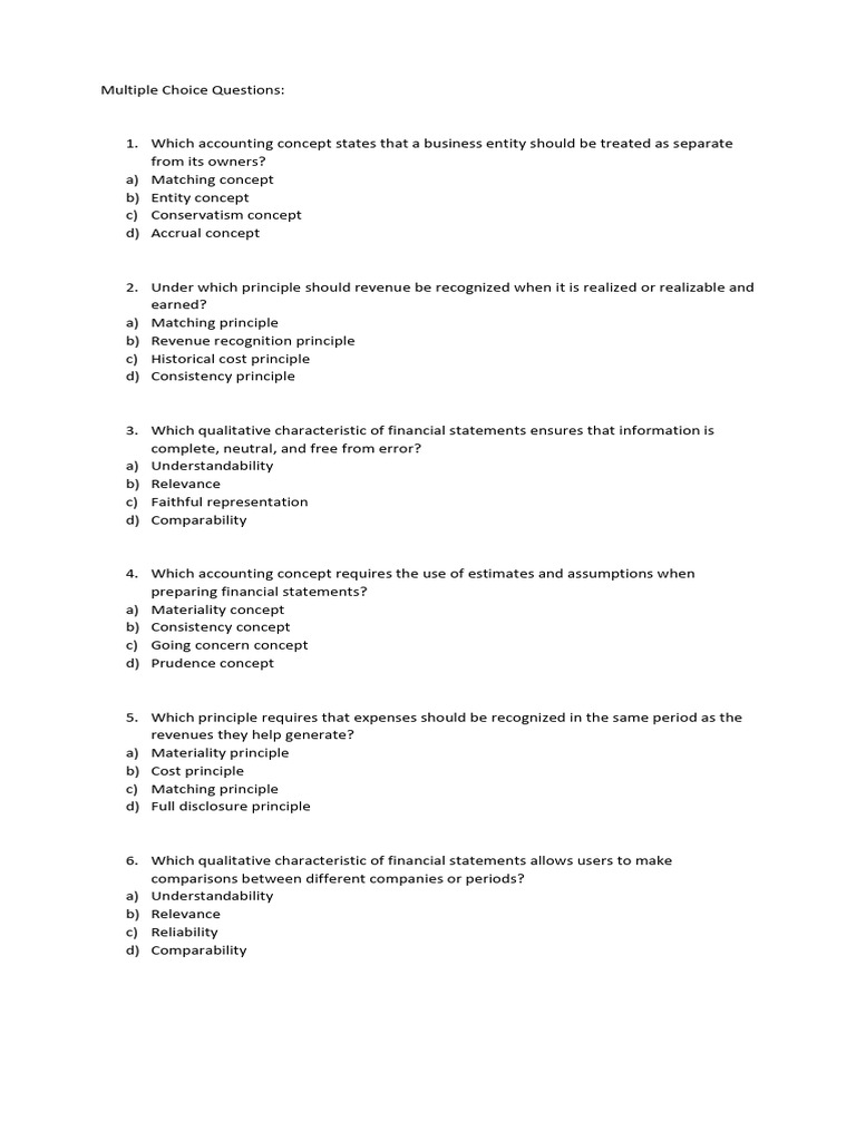 Accounting Concepts and Principles Quiz | PDF | Going Concern ...