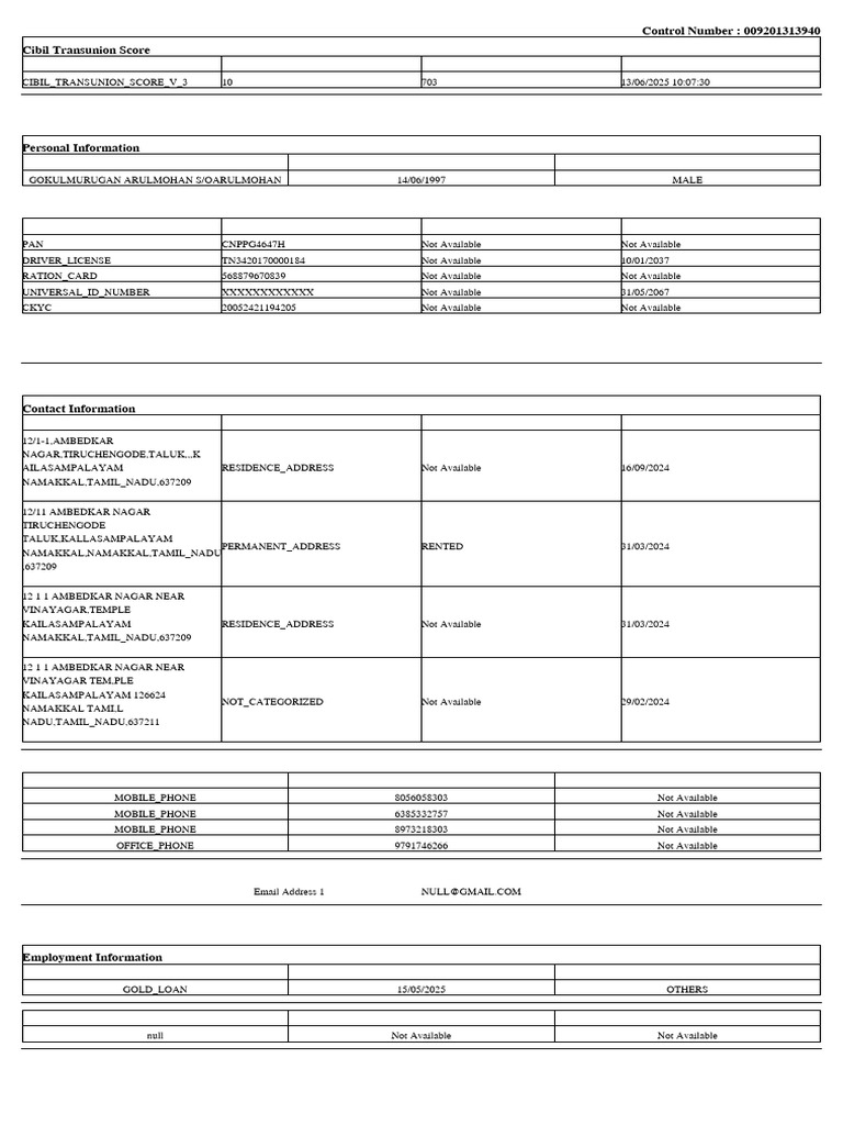 CIBIL Transunion Score Report Summary | PDF | Finance & Money ...