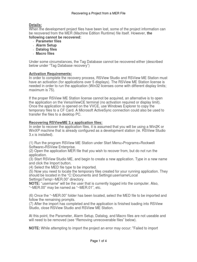 Recovering Projects from MER Files | PDF | Windows 2000 | Computer File