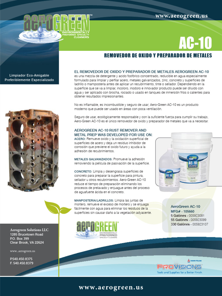 Removedor de Óxido AeroGreen AC-10 | PDF | Agua | Materiales