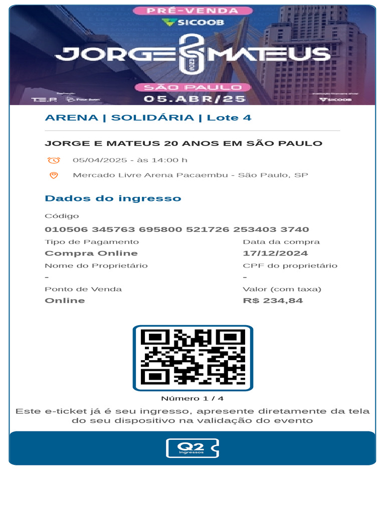 Ingressos Jorge e Mateus 20 Anos SP | PDF