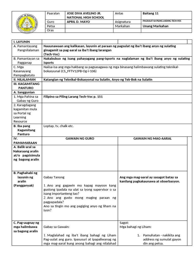 3 Lesson Q1 Pagsulat Sa Piling Larang | PDF
