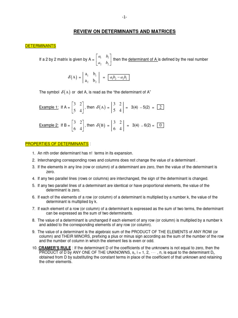 Determinants and Matrices Explained | PDF | Determinant | Matrix ...