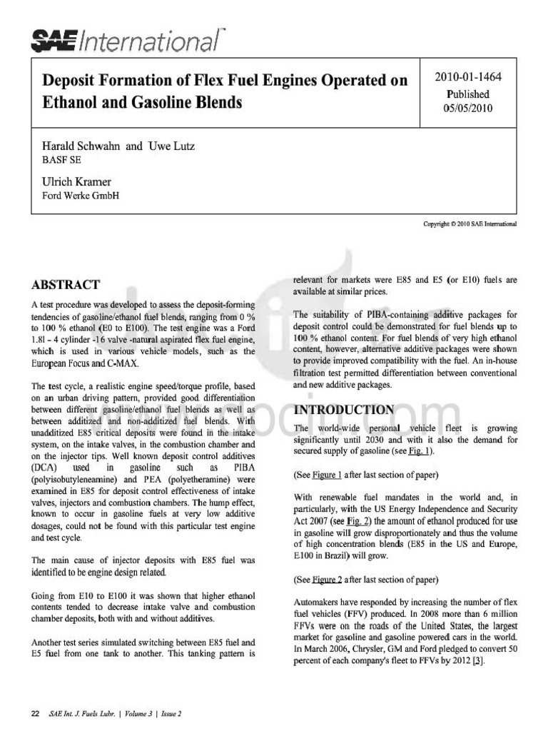 SAE Paper Ethanol E85 Gunk Deposit | PDF