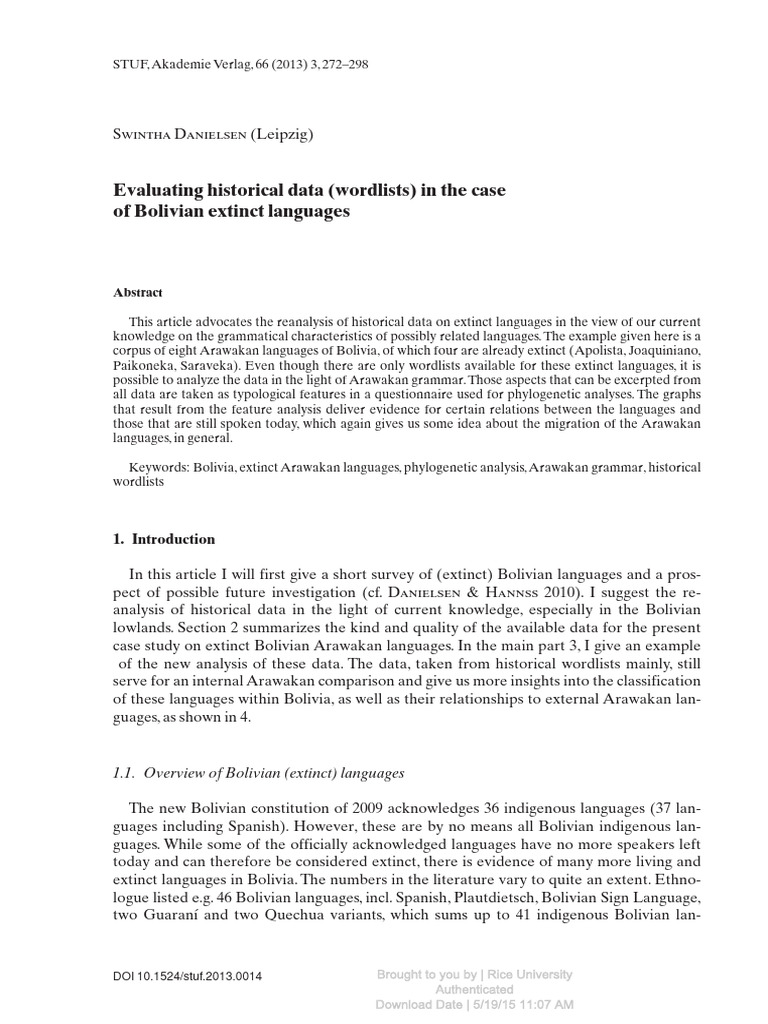 Analysis of Extinct Arawakan Languages | PDF | Phoneme | Lexicon