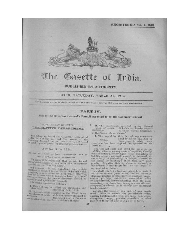 (1914) The Repealing and Amending Act 1914 (Act No. X of 1914) | PDF
