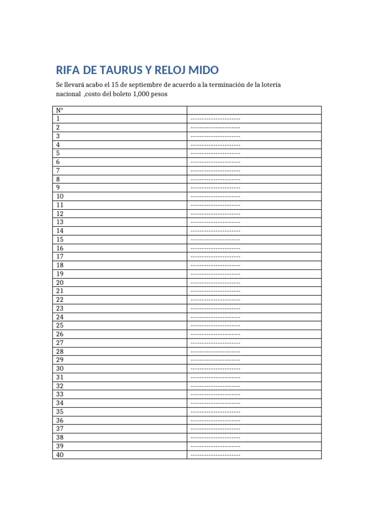 Rifa de Taurus y Reloj Mido 2023 | PDF