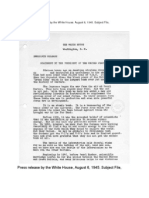 Press Release by The White House, August 6, 1945. Subject File