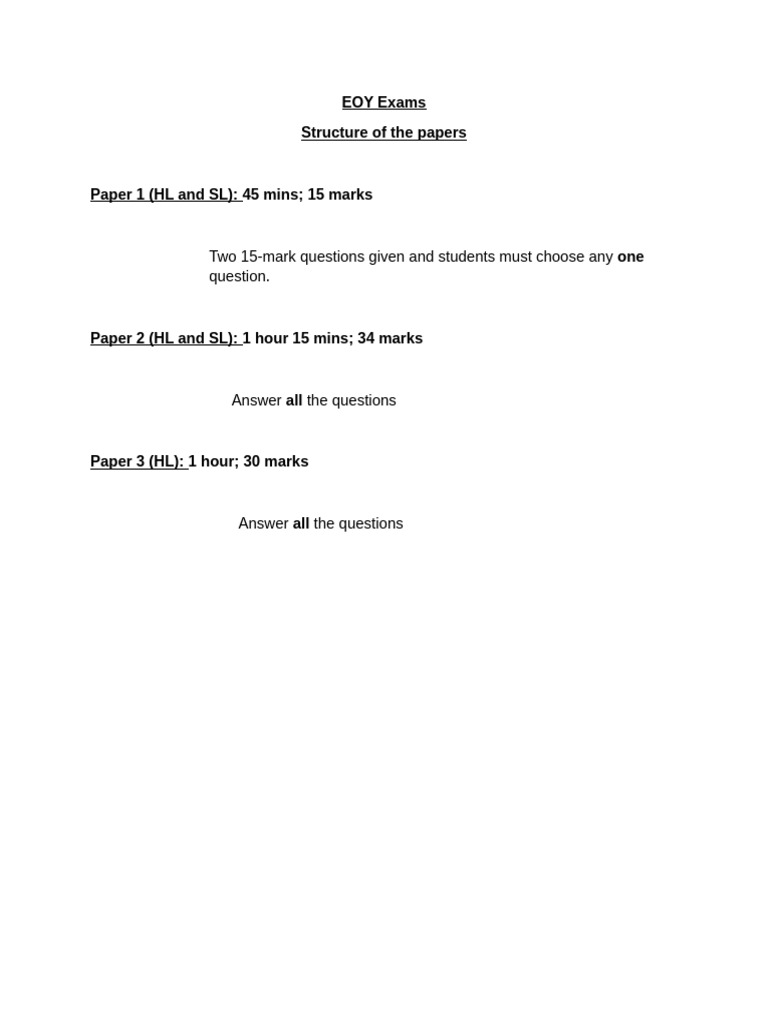 EOY Exam Structure Overview | PDF