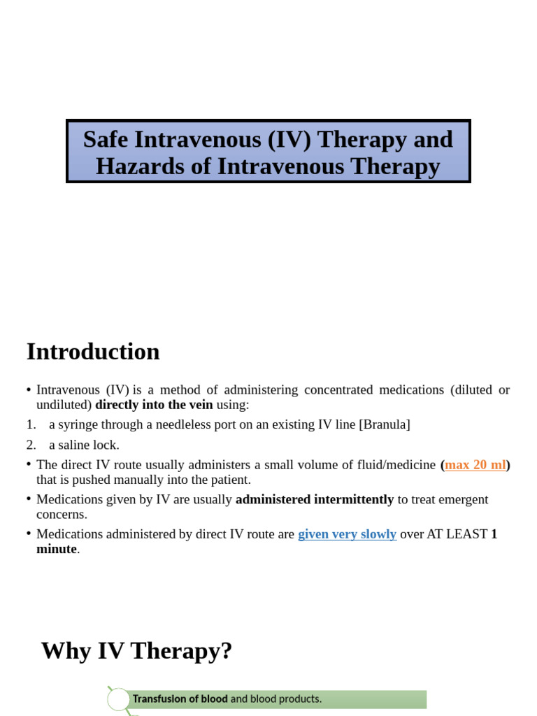 Safe IV Therapy: Administration & Risks | PDF | Intravenous Therapy ...