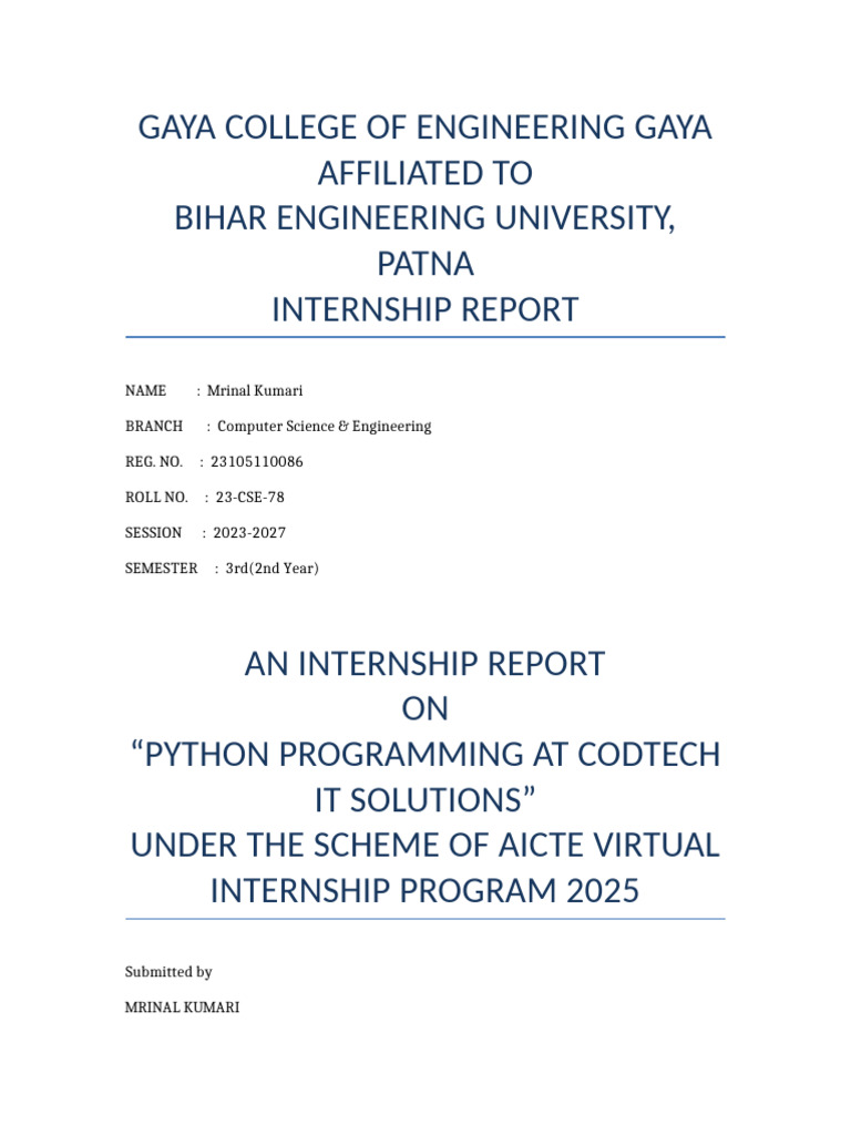 Python Programming Internship Report | PDF | Computer Programming ...