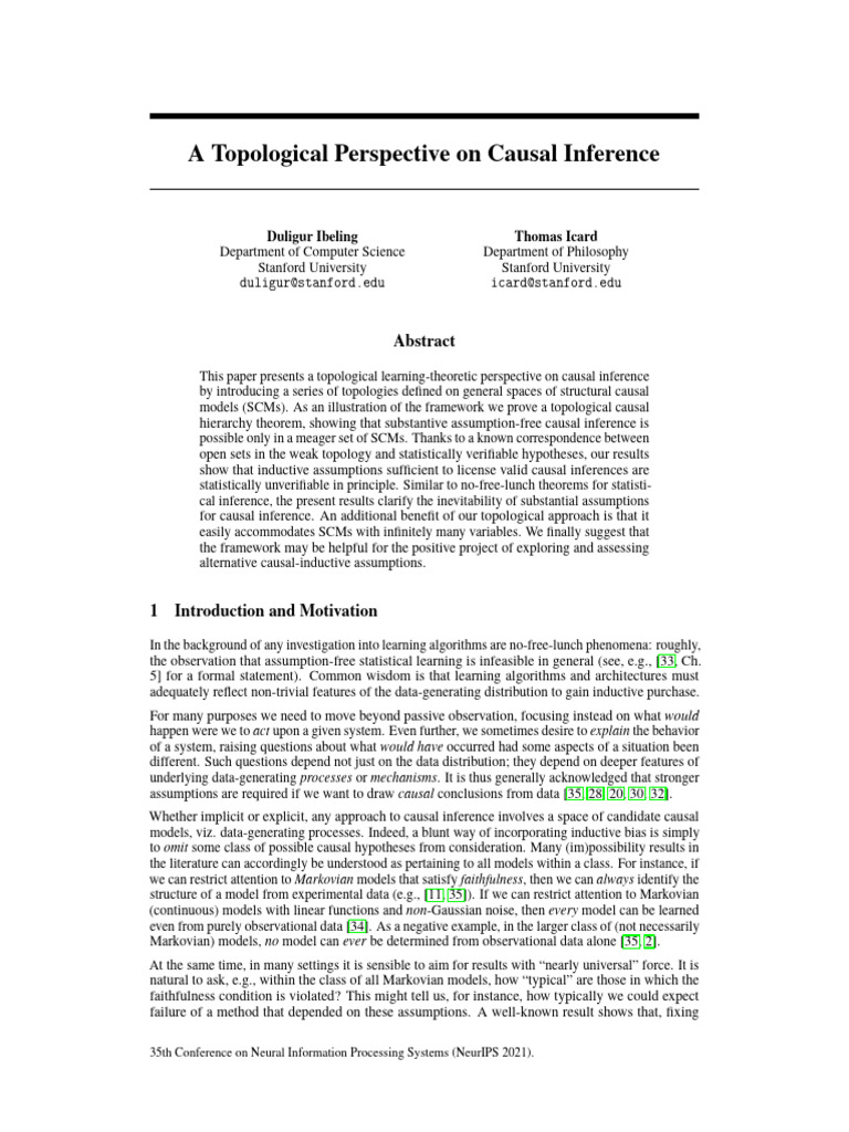 NeurIPS 2021 A Topological Perspective On Causal Inference Paper | PDF ...