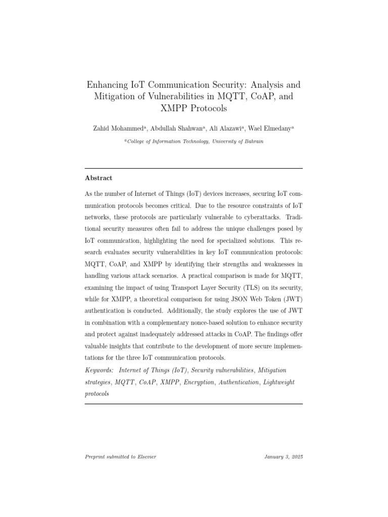 IoT Protocol Security: MQTT, CoAP, XMPP Analysis | PDF | Security ...