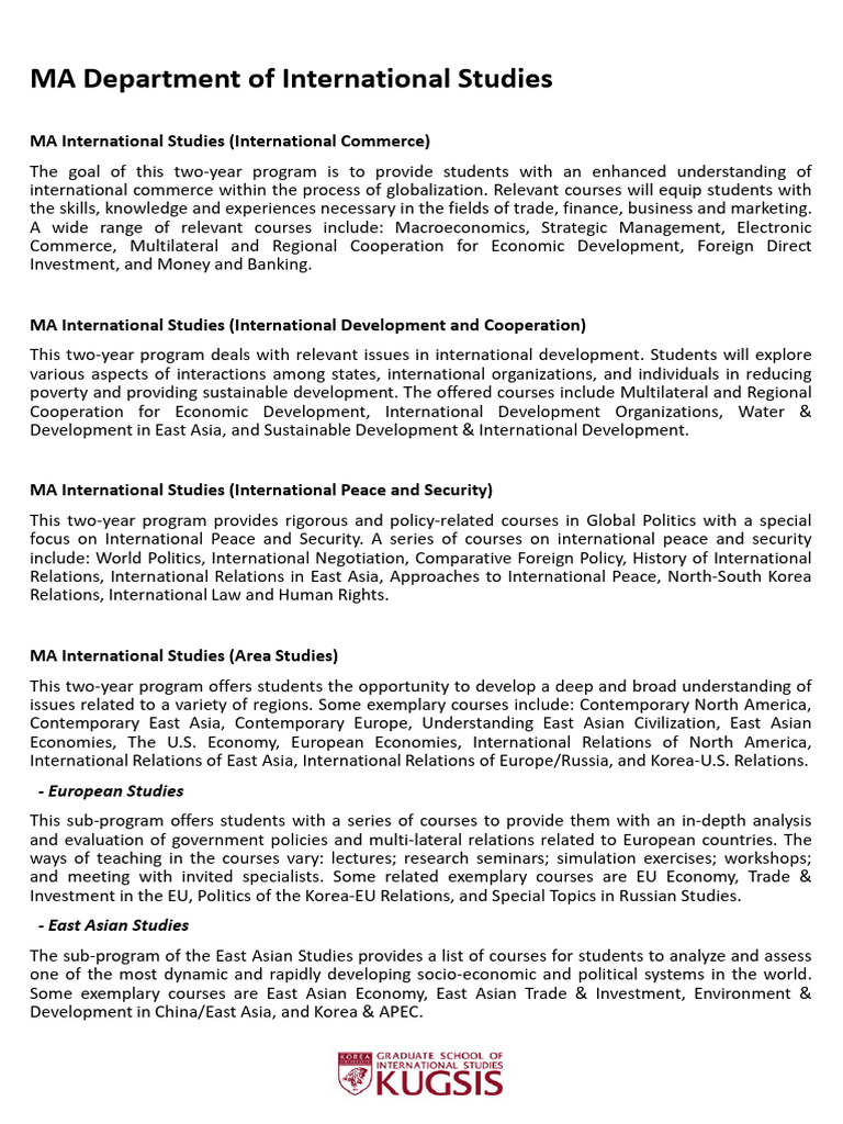 MA in International Studies Programs | PDF | International Development ...