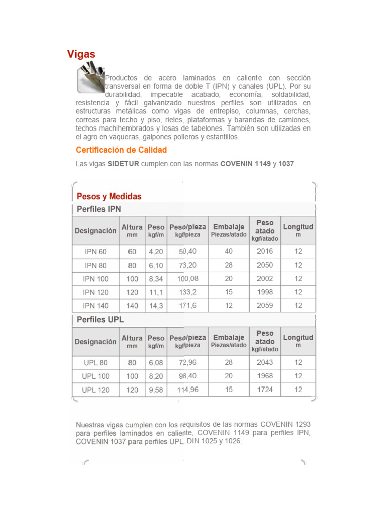 Especificaciones de Perfiles IPN y UPL | PDF