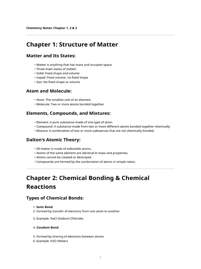 Chemistry Notes: Matter, Bonds, Acids | PDF | Chemistry | Salt (Chemistry)