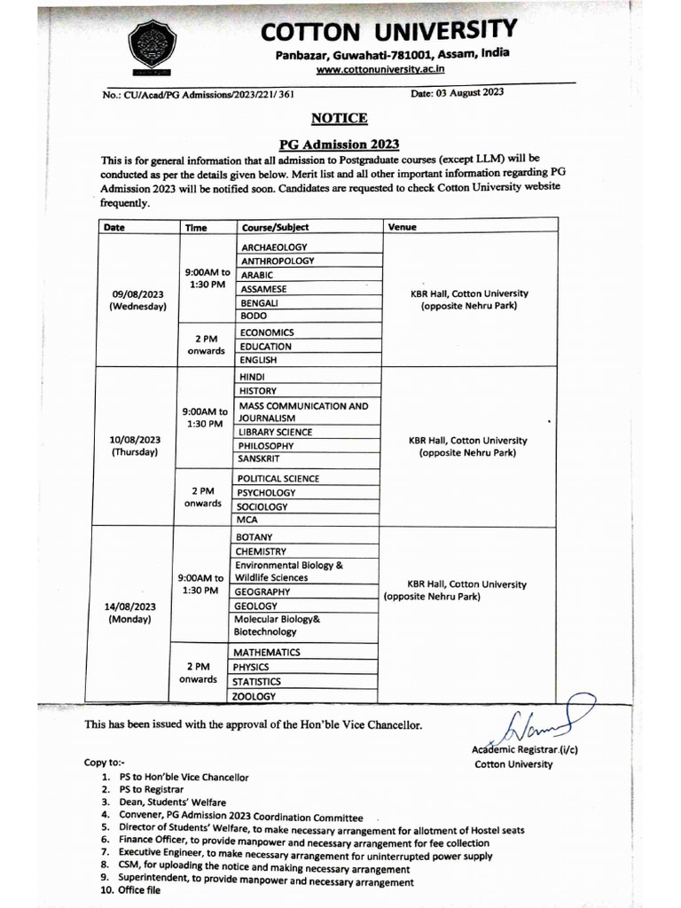 PG Admissions23 Schedule | PDF