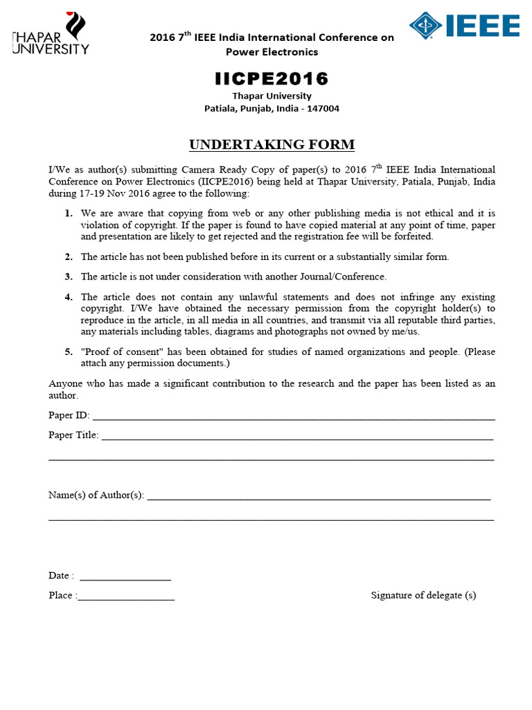 IICPE2016 Author Undertaking Form | PDF