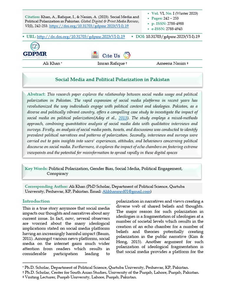 Social Media's Role in Pakistan's Polarization | PDF | Social Media ...