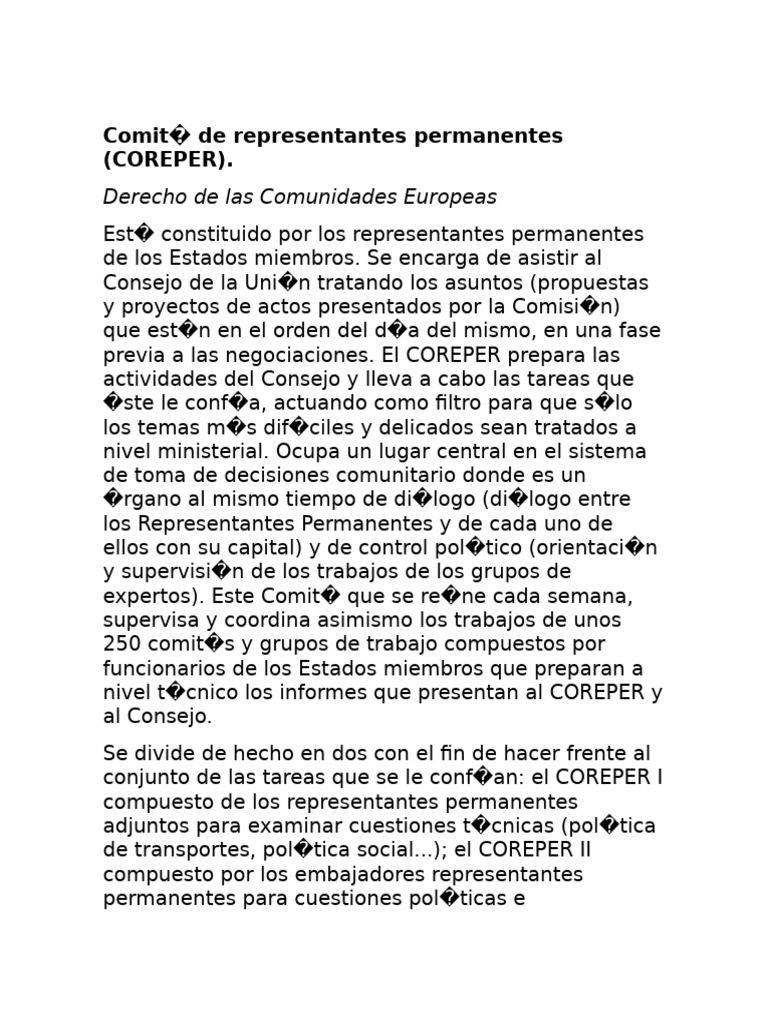 Comité de Representantes Permanentes (COREPER) . | PDF
