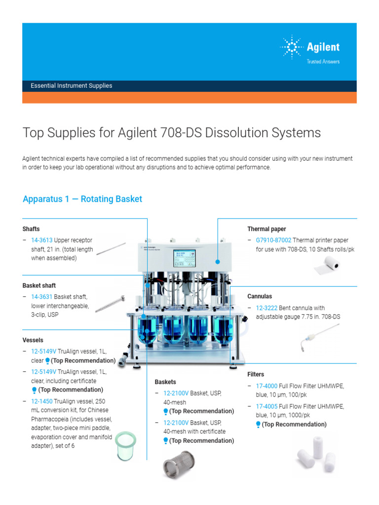 Agilent 708-DS Dissolution Supplies Guide | PDF | Materials