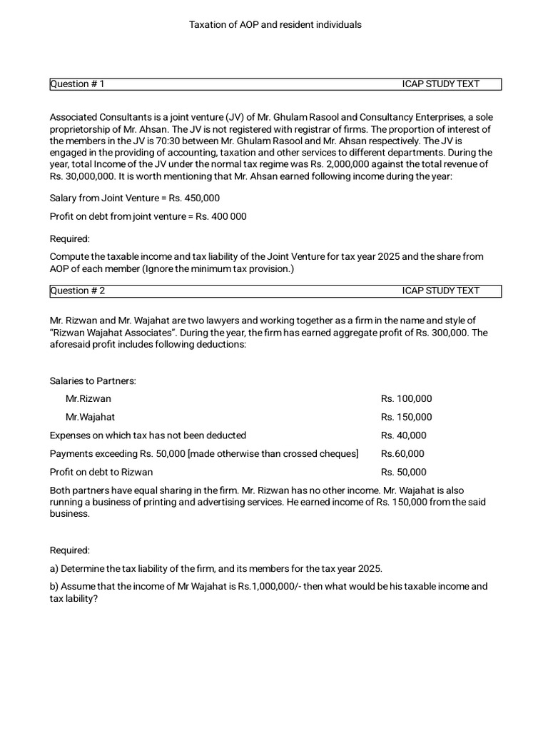 Taxation Guide for AOP and Individuals | PDF | Taxes | Expense