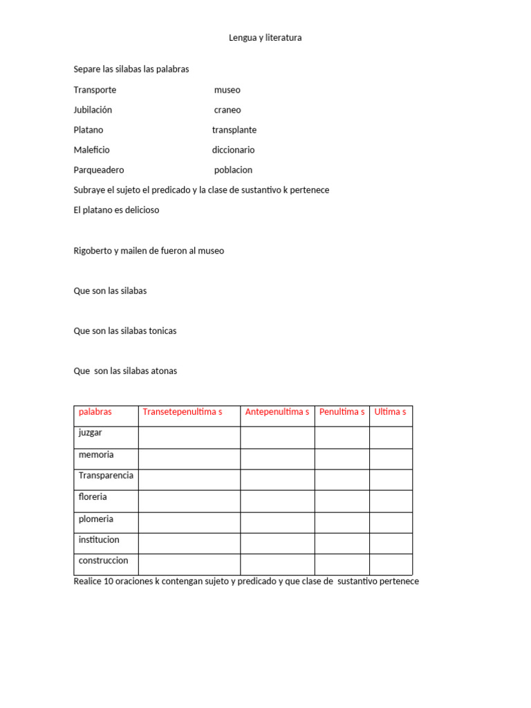 Ejercicios de Lengua y Literatura | PDF