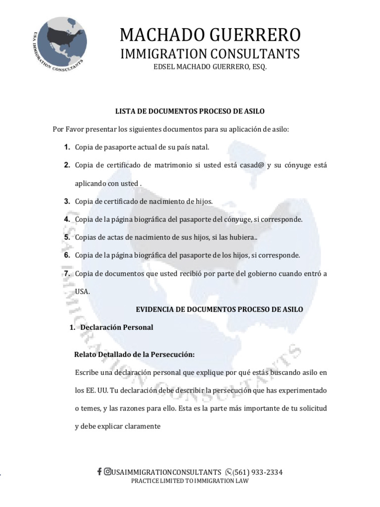 Asylum Checklist of Documents Spanish | PDF | Injusticia | Violencia