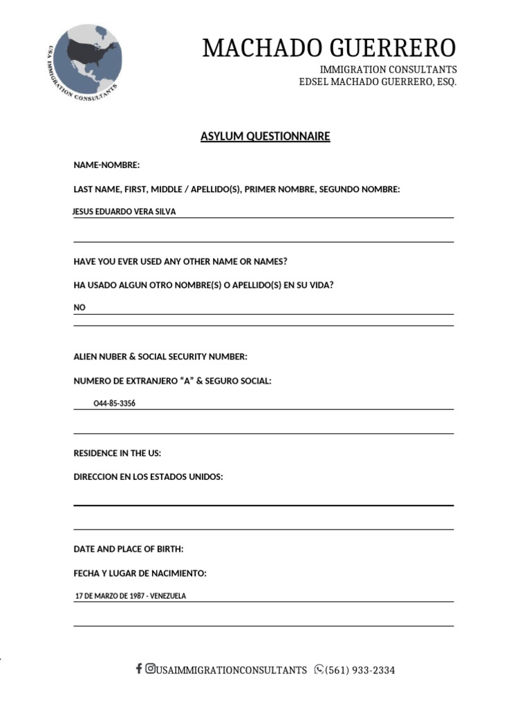 Asylum Questionnaire | PDF