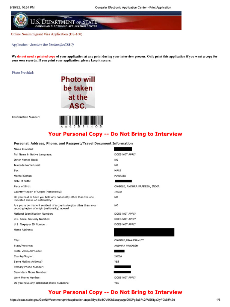 Ds160-Form Redacted | PDF
