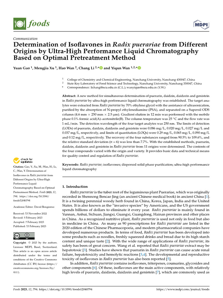 Gao - 2023 Determination of Isoflavones in Radix Puerariae | PDF | High ... - Unclear Limits On Who Consumes High Isoflavones