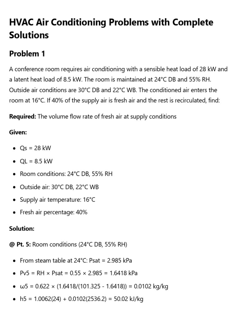 HVAC Air Conditioning Problems With Complete Solutions | PDF | Latent ...