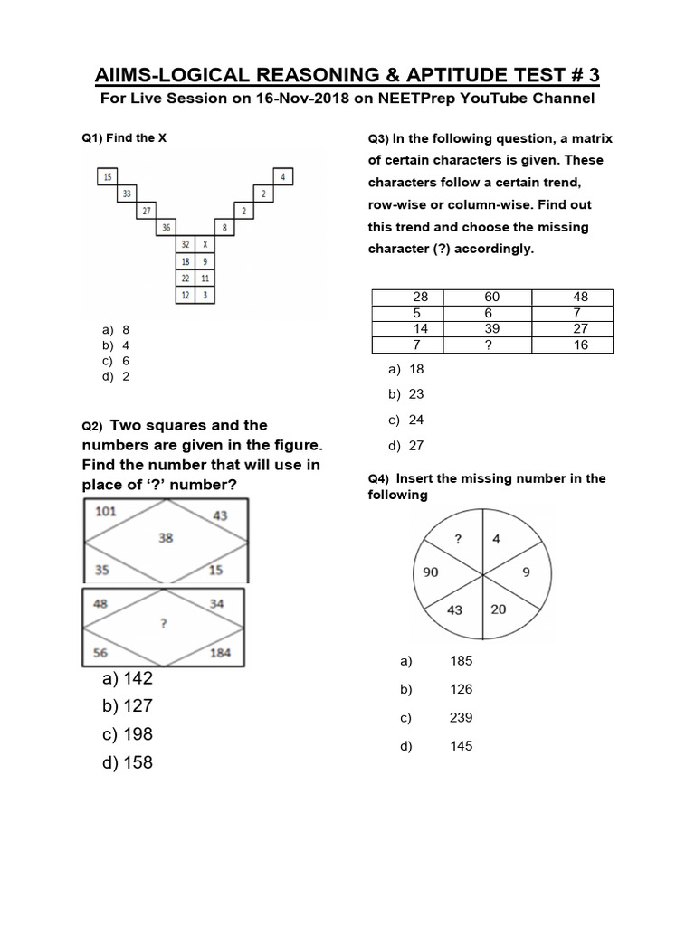 PDF - AIIMS Logical Thinking #3 - Live Session 16nov18 | PDF
