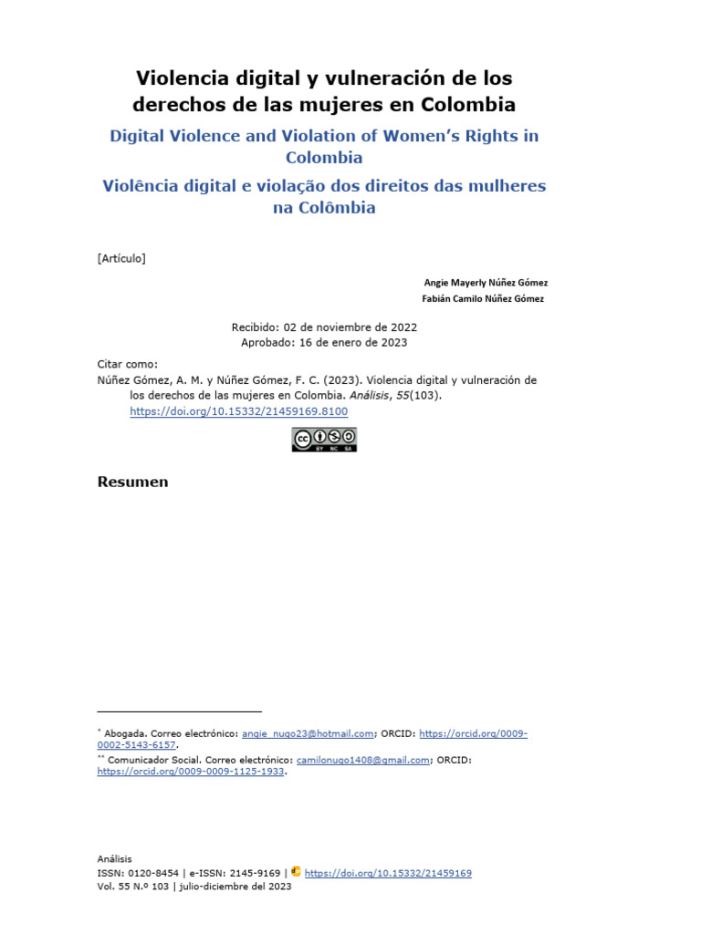 Violencia Digital y Derechos de Mujeres en Colombia | PDF | Violencia ...
