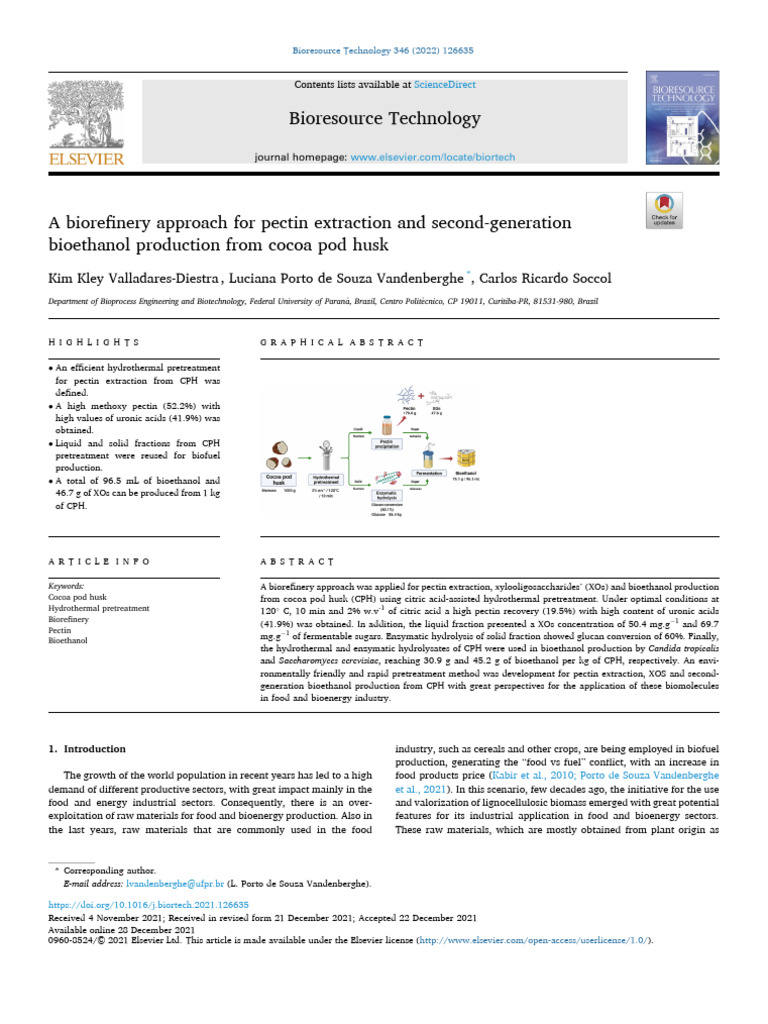 A Biorefinery Approach For Pectin Extraction and Second-Generation ...