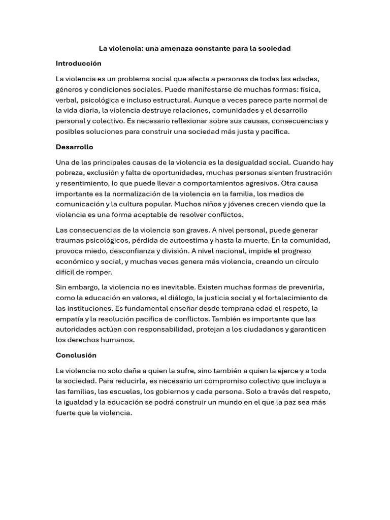Causas y Consecuencias de la Violencia Social | PDF