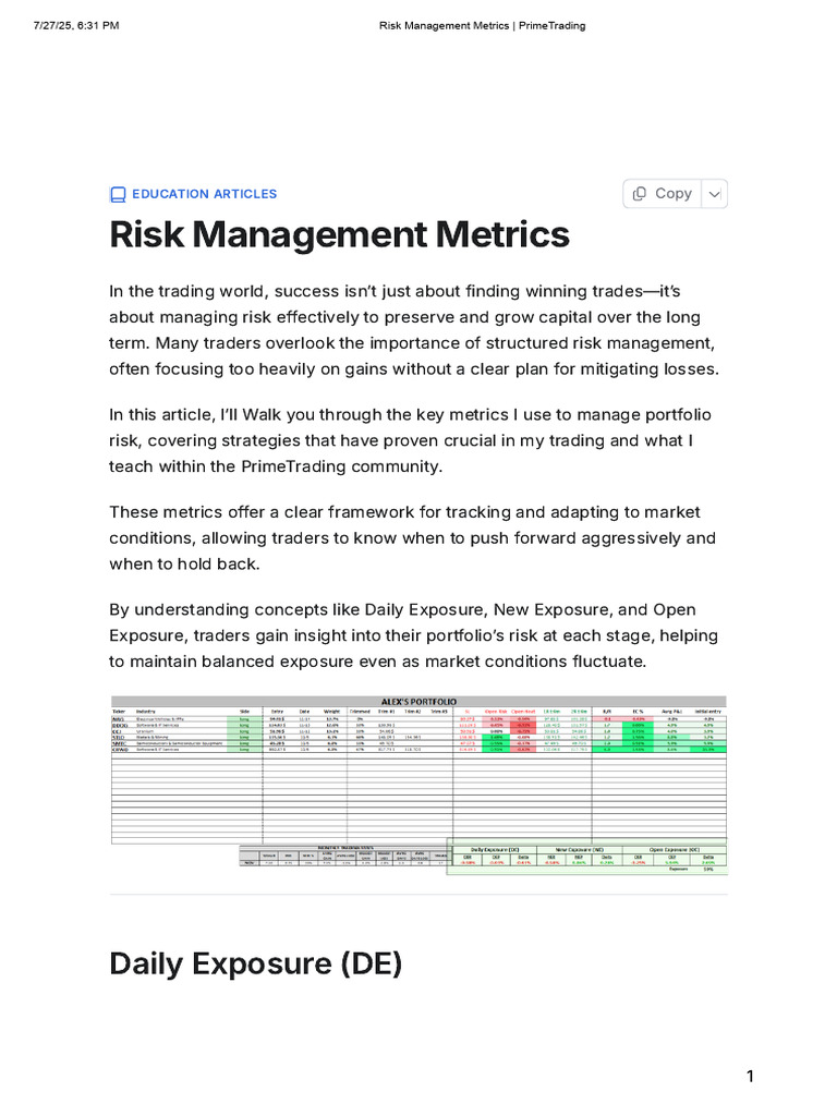 Key Metrics for Trading Risk Management | PDF | Risk | Risk Management