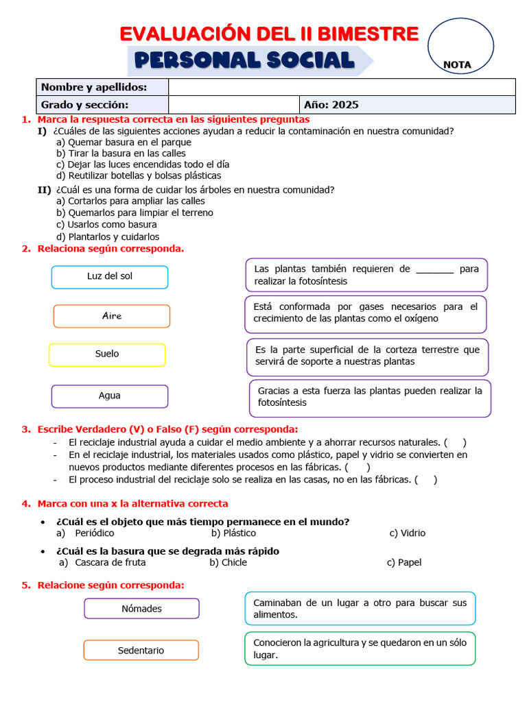 Personal Social II Bimestre | PDF | Residuos | Imperio Inca