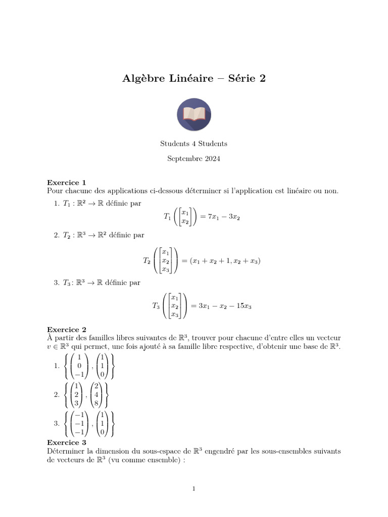 Algèbre Linéaire : Exercices et Solutions | PDF | Zéro d'une fonction ...